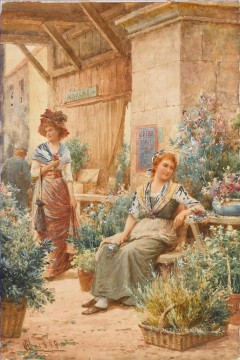 Flores Painting - Un mercado de flores Alfred Glendening JR impresionismo